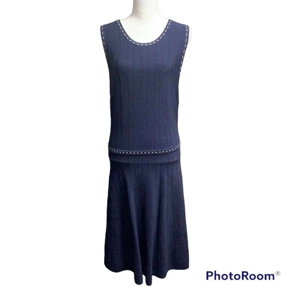 Banana Republic blue/white drop waist long dress size medium statuesque